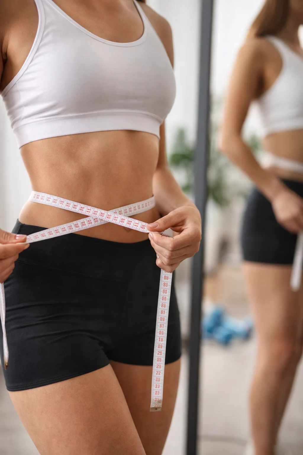 Dziewczyna mierzy stosunek talii do bioder